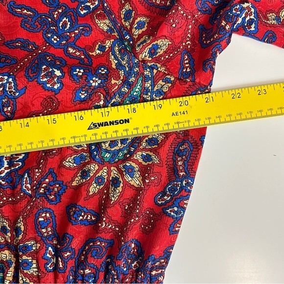Vintage 90s Schrader Sport Red Blue Paisley Print Midi Dress 12P - Picture 7 of 11